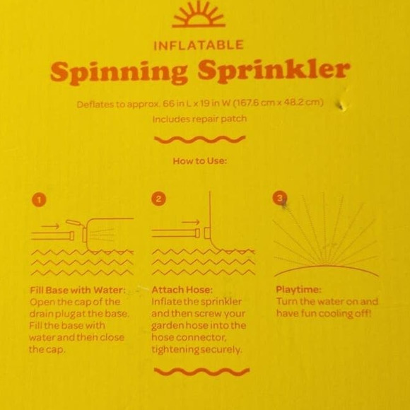 Sun Squad Inflatable Spinning Sprinkler, 5'5" L, 17.5" W, 11.5"H, w/ Repair Kit - Picture 3 of 6